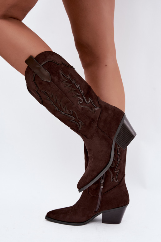 Bottes femme cowboy hautes à talons couleur chocolat Betina