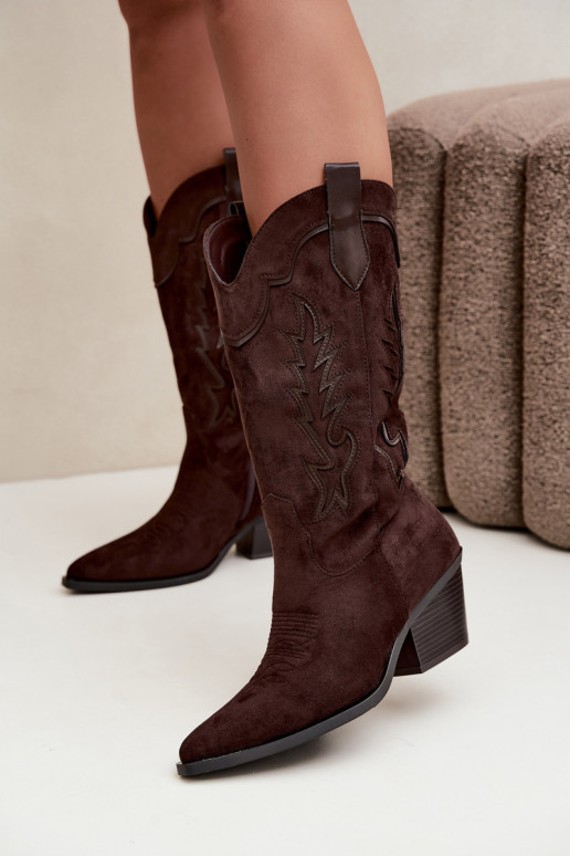 Bottes femme cowboy hautes à talons couleur chocolat Betina