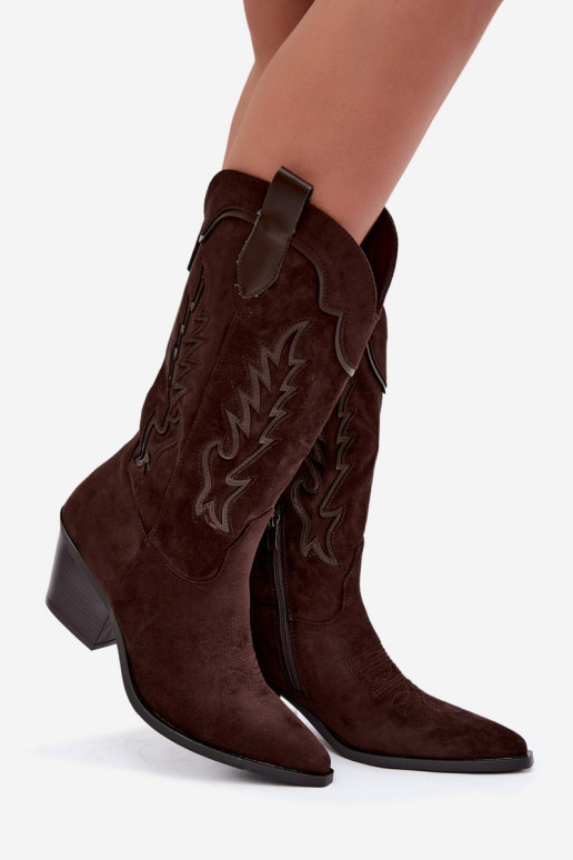 Bottes femme cowboy hautes à talons couleur chocolat Betina