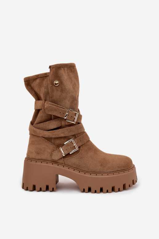 Bottines femme kaki à talons épais avec boucles et sangles Nerelisa