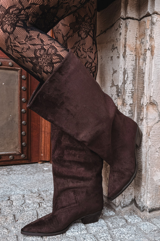 Bottines couleur chocolat à talons en daim synthétique Casella