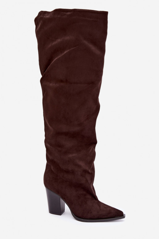 Bottes en chocolat à enfiler pour femmes avec talons Anica