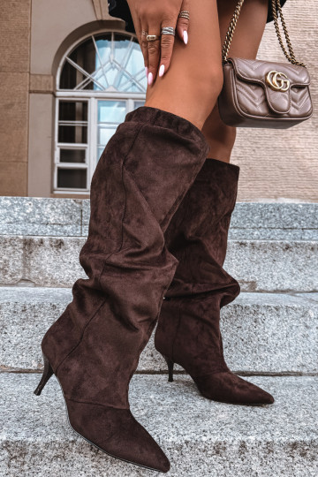 Bottes à enfiler couleur chocolat avec talons fins Amaya 2