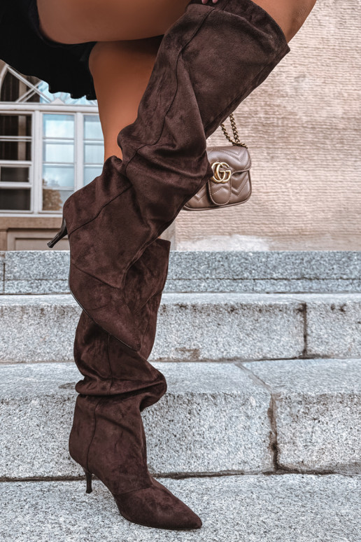 Bottes à enfiler couleur chocolat avec talons fins Amaya