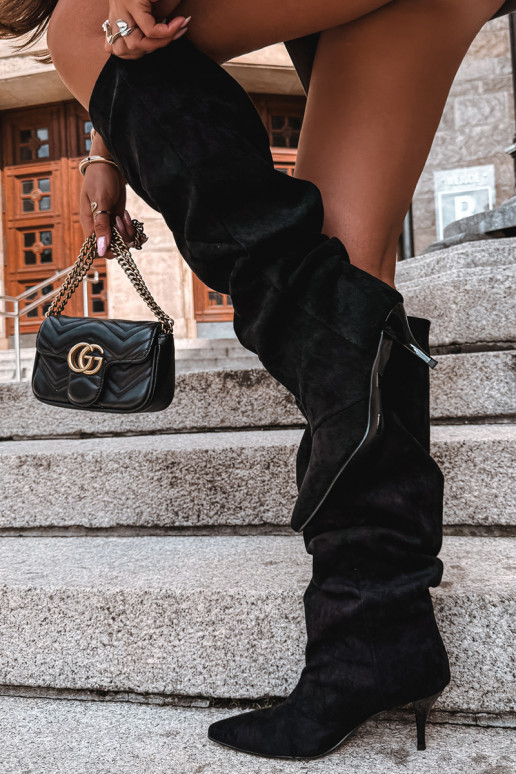 Bottes à enfiler noires avec talons fins Amaya