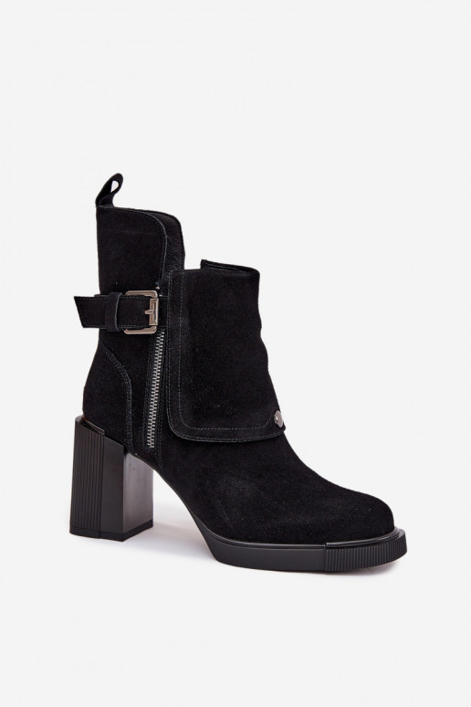 Bottines noires en daim synthétique avec talons et boucles Vinceza 91152