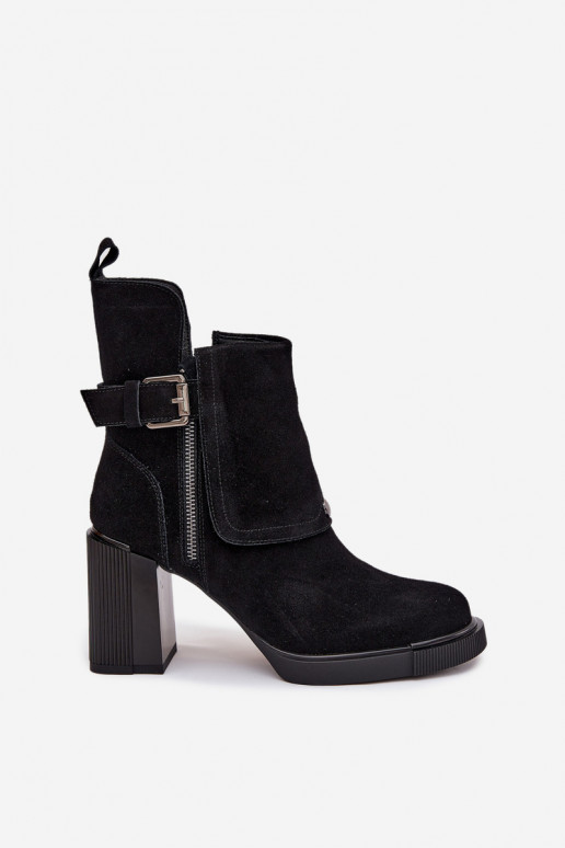 Bottines noires en daim synthétique avec talons et boucles Vinceza 91152