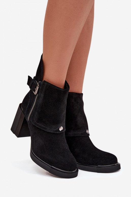 Bottines noires en daim synthétique avec talons et boucles Vinceza 91152