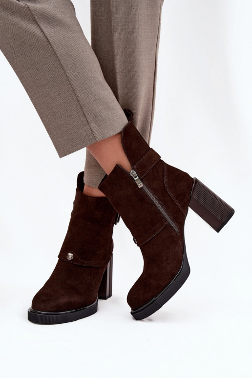 Bottines chocolat en daim synthétique avec talons et boucles Vinceza 91152
