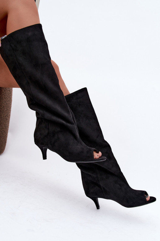 Bottes noires à bout ouvert sur un petit talon Velise