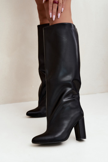 bottes hautes pour femmes à enfiler avec talons en noir Emeline 2