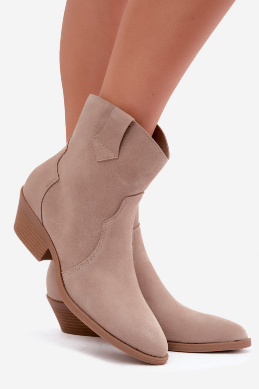 Bottes en faux daim de style cowboy avec talons couleur sable Daliae