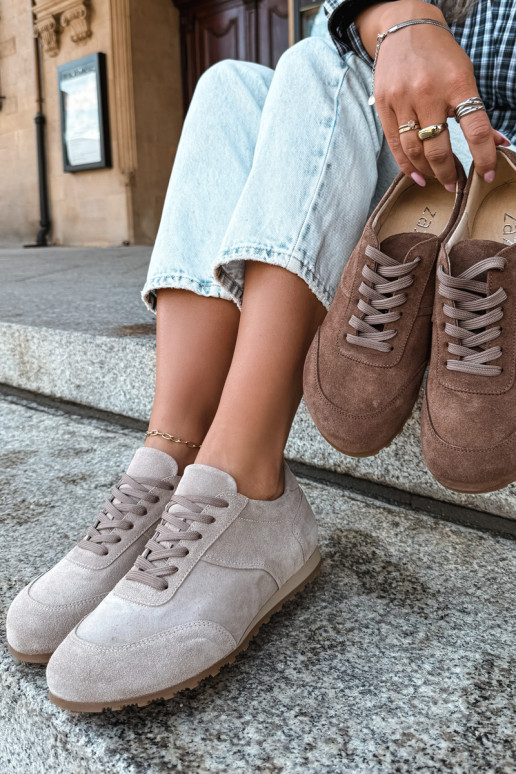 Barefoot Sneaker aus Kunstveloursleder in Sandfarbe Zazoo N1422