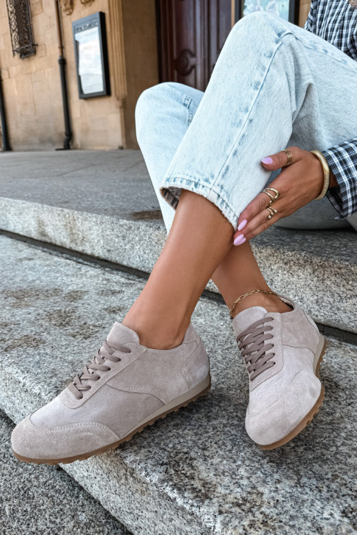 Barefoot Sneaker aus Kunstveloursleder in Sandfarbe Zazoo N1422