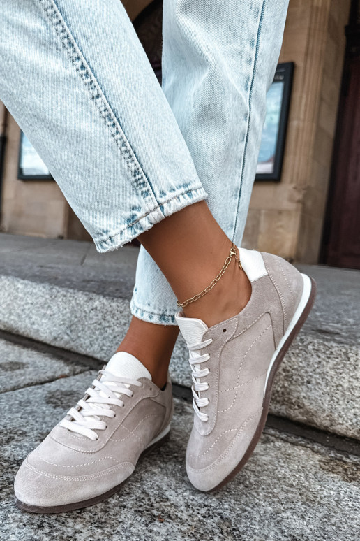 Barefoot sneakers met borduursels in zandkleur Zazoo N1414
