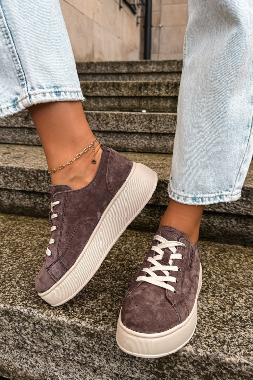 Baskets en daim synthétique avec plateforme Kobbo couleur chocolat