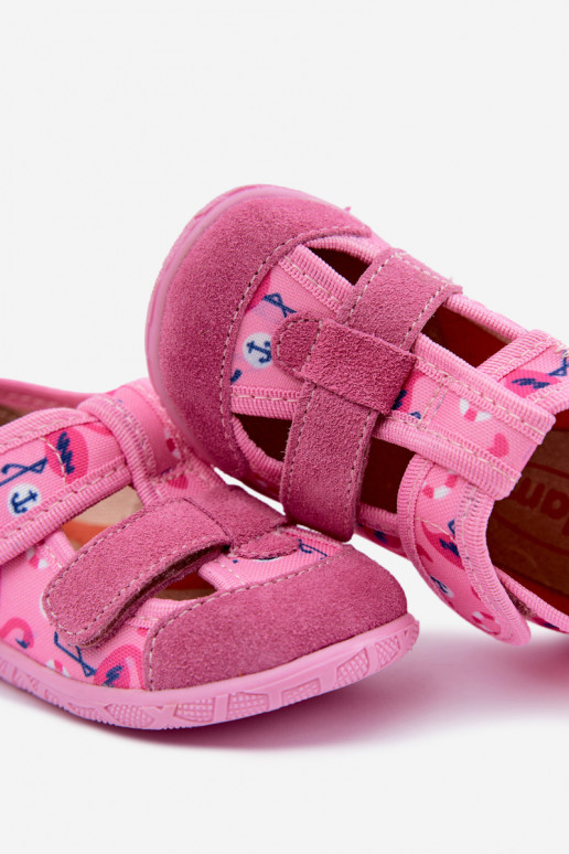 Kinderpantoffels Milami met klittenband en flamingo's in roze Reathiana