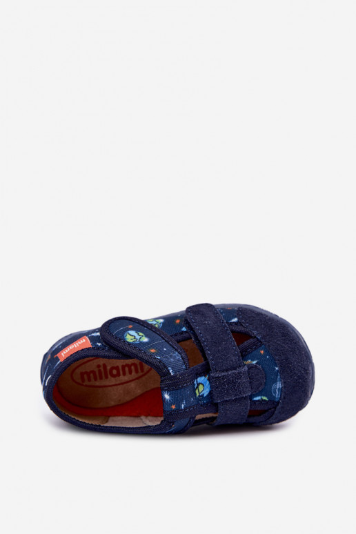 Chaussons pour enfants Milami avec fermetures auto-agrippantes et fusées en bleu marine Reathiana