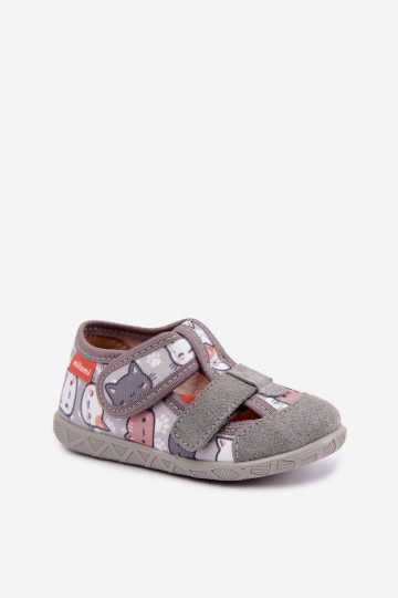 Chaussons pour enfants Milami avec fermetures auto-agrippantes et chats en gris Reathiana