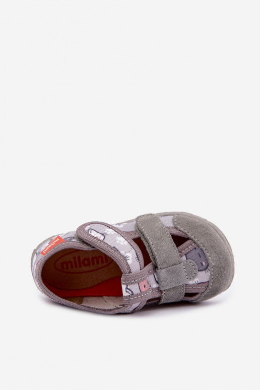 Chaussons pour enfants Milami avec fermetures auto-agrippantes et chats en gris Reathiana