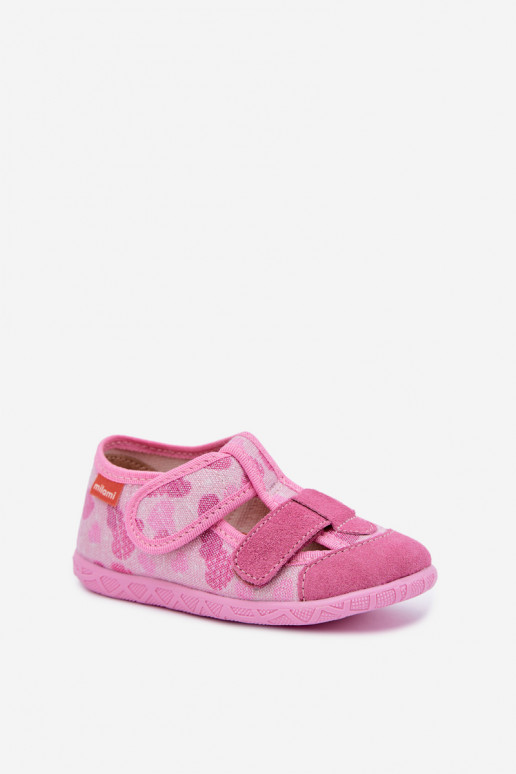 Kinderschuhe Milami mit Klettverschlüssen und glitzernden Herzen in Rosa Reathiana