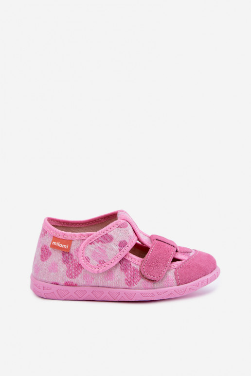 Kinderpantoffels Milami met klittenband en glinsterende harten in roze Reathiana