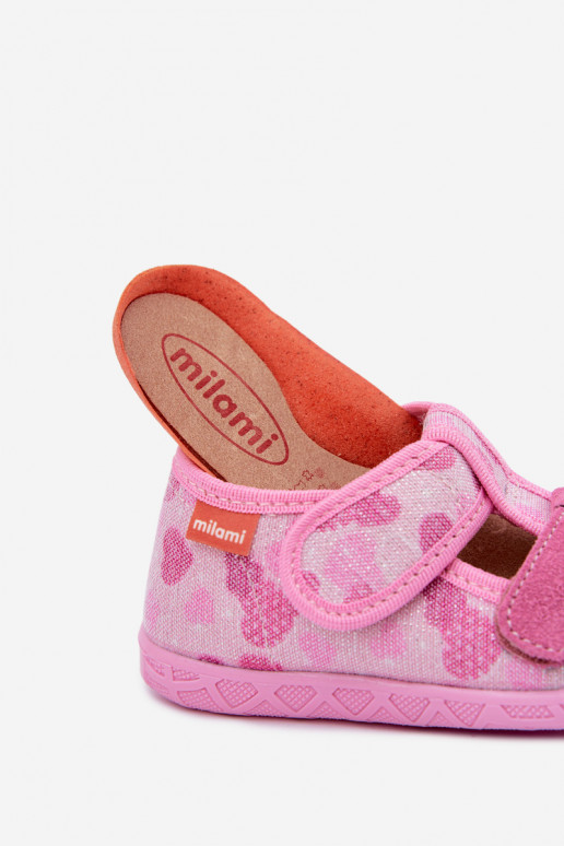 Kinderschuhe Milami mit Klettverschlüssen und glitzernden Herzen in Rosa Reathiana