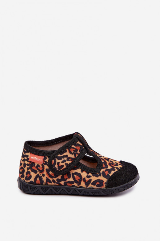 Chaussons pour enfants Milami avec fermetures auto-agrippantes et motifs léopard en jaune et noir Jasimrra