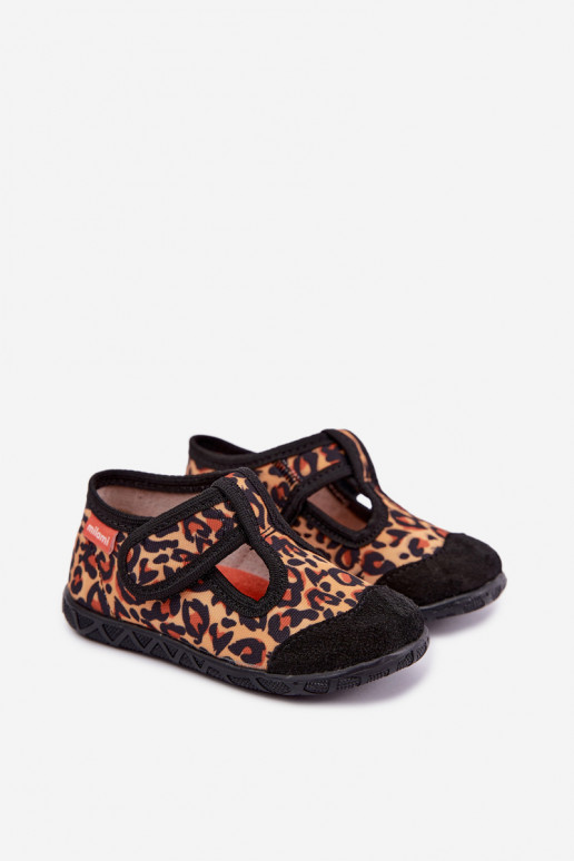 Chaussons pour enfants Milami avec fermetures auto-agrippantes et motifs léopard en jaune et noir Jasimrra