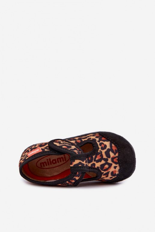 Chaussons pour enfants Milami avec fermetures auto-agrippantes et motifs léopard en jaune et noir Jasimrra