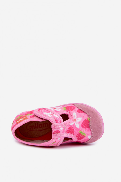 Chaussons pour enfants Milami avec fermetures auto-agrippantes et fraises et fleurs en rose Jasimrra