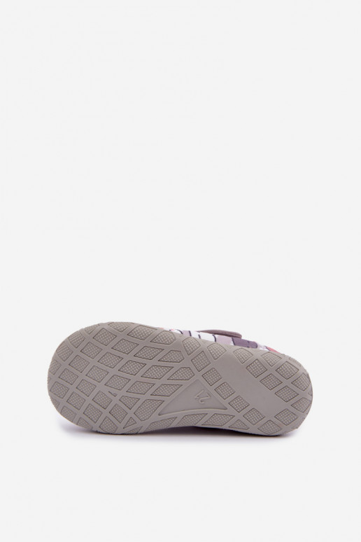 Chaussons pour enfants Milami avec fermetures auto-agrippantes et chats en gris Esnia