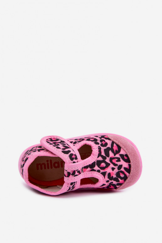 Elastische Kinderschuhe Milami mit Klettverschlüssen und Leopardenmustern in Rosa Ambette