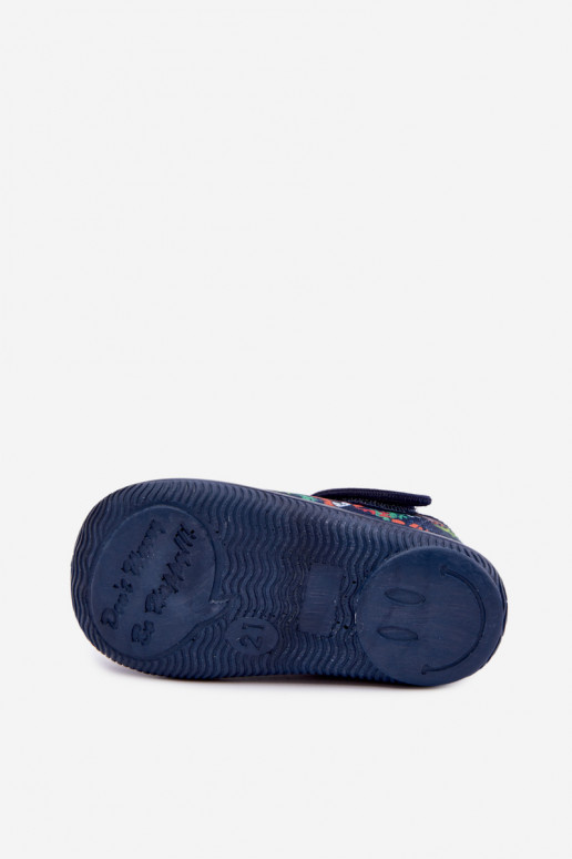 Chaussons élastiques pour enfants Milami avec fermetures auto-agrippantes et motifs de jungle en bleu marine Ambette