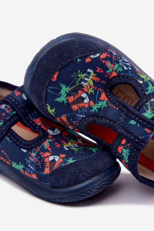 Chaussons élastiques pour enfants Milami avec fermetures auto-agrippantes et motifs de jungle en bleu marine Ambette