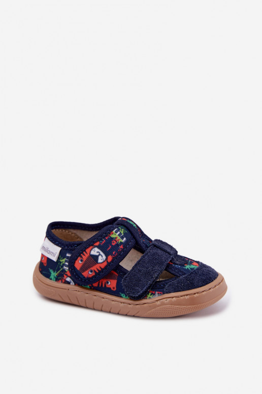 Chaussons pour enfants Barefoot Milami avec motifs de jungle en bleu marine Lumi