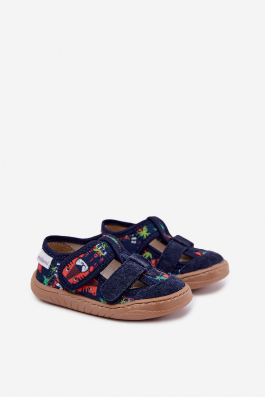 Chaussons pour enfants Barefoot Milami avec motifs de jungle en bleu marine Lumi