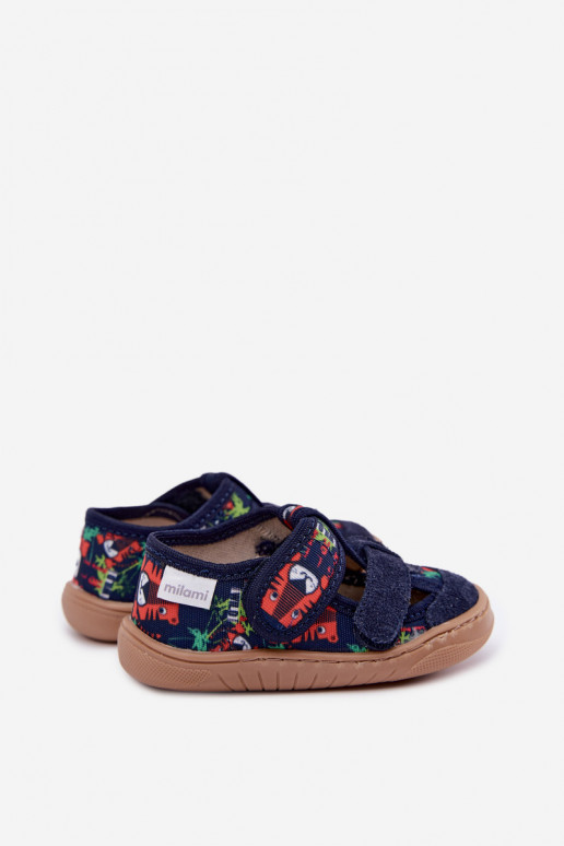Chaussons pour enfants Barefoot Milami avec motifs de jungle en bleu marine Lumi