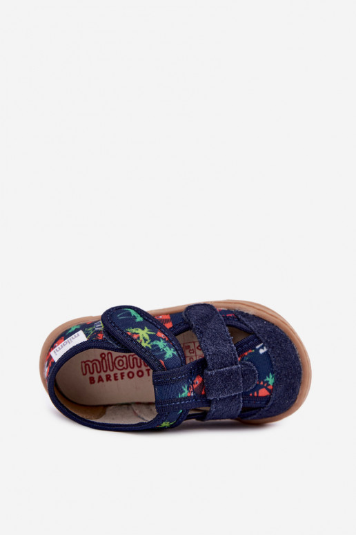 Kinderpantoffels Barefoot Milami met junglepaternen in donkerblauw Lumi
