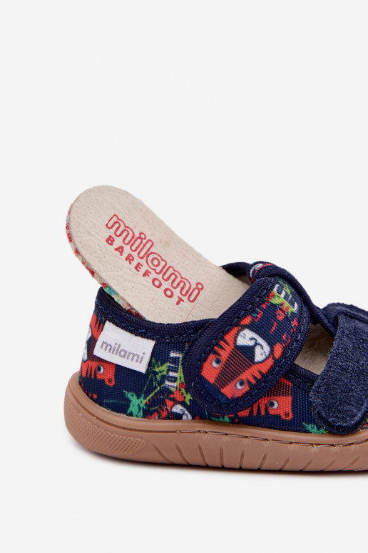 Chaussons pour enfants Barefoot Milami avec motifs de jungle en bleu marine Lumi