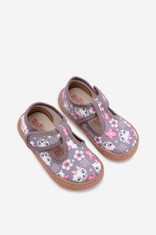 Chaussons pour enfants avec fermetures auto-agrippantes Milami gris Talirae