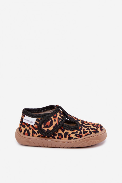 Kinderslippers met klittenband Milami geel-zwart luipaardprint Talirae