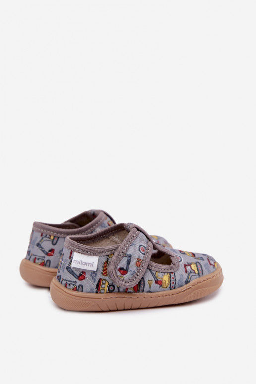 Chaussons pour enfants avec fermetures auto-agrippantes Milami gris Talirae