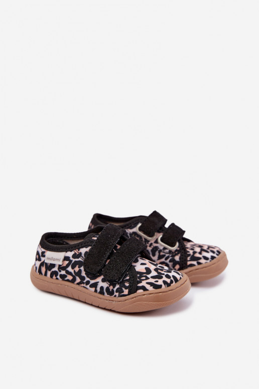 Chaussons pour enfants avec motif léopard Milami sable Saphira