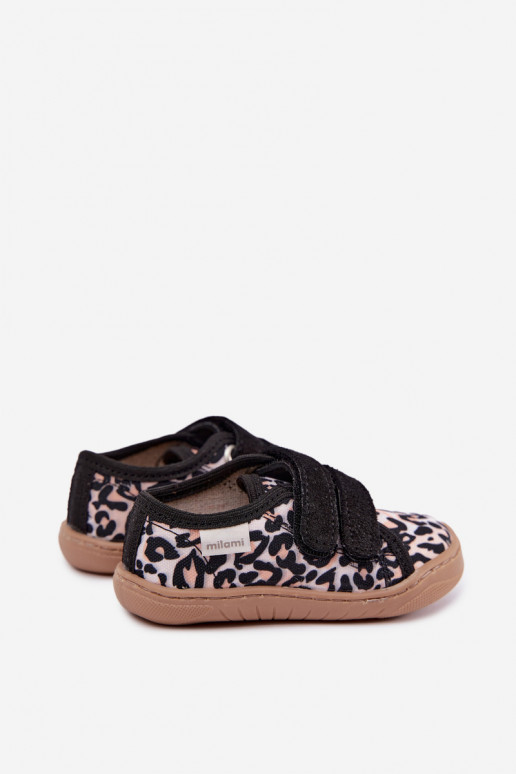 Chaussons pour enfants avec motif léopard Milami sable Saphira