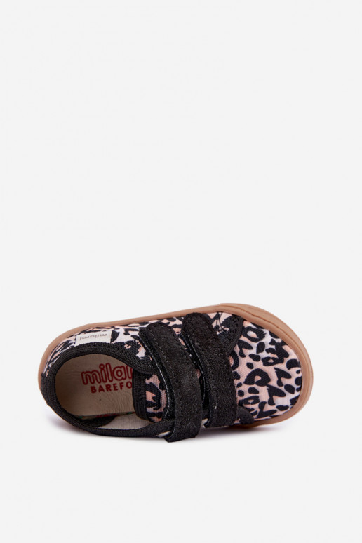 Chaussons pour enfants avec motif léopard Milami sable Saphira