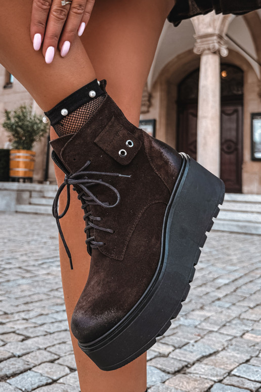 Zazoo 60499 bottines en faux daim pour femmes avec plateforme en couleur chocolat
