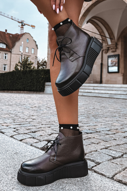 Dames warme platform schoenen Zazoo 60588 in chocolade kleur