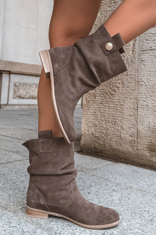 Chaussures pour femmes en faux daim avec volants Zazoo 4210 en couleur brune