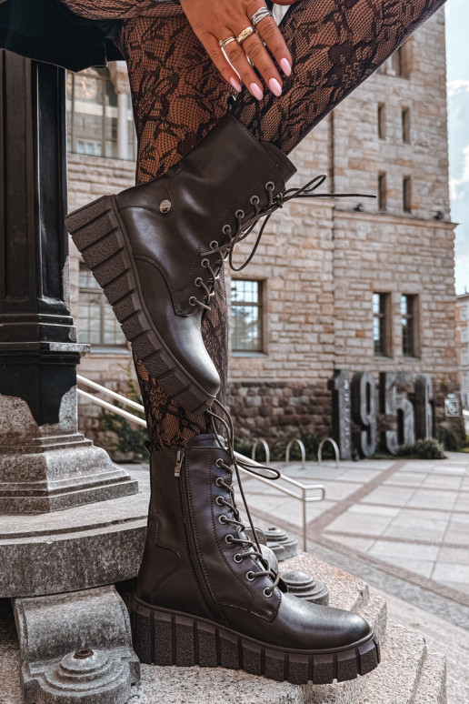 Warme Leder-Stiefeletten mit Plattform T.Sokolski AN Z26-160 in Schokoladenfarbe